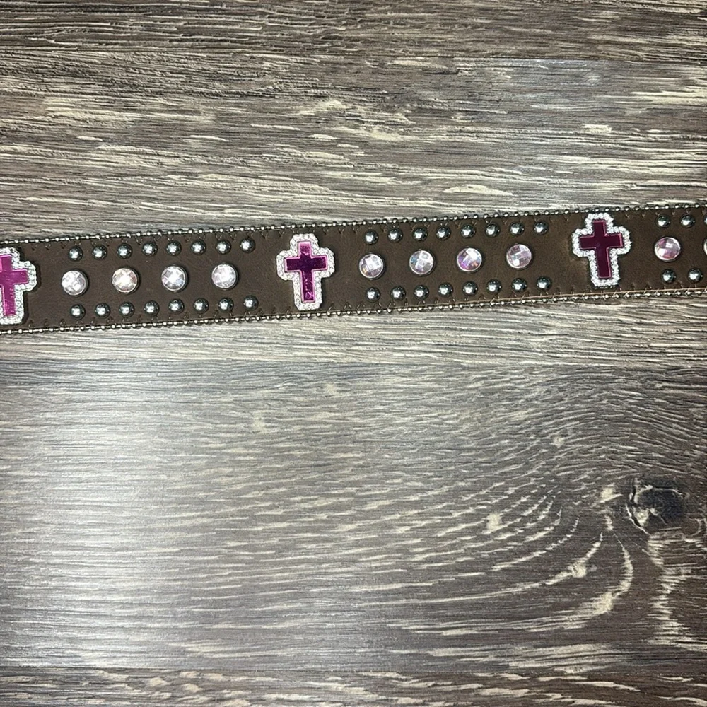 Western kids belt with Rhinestones pink cross belt